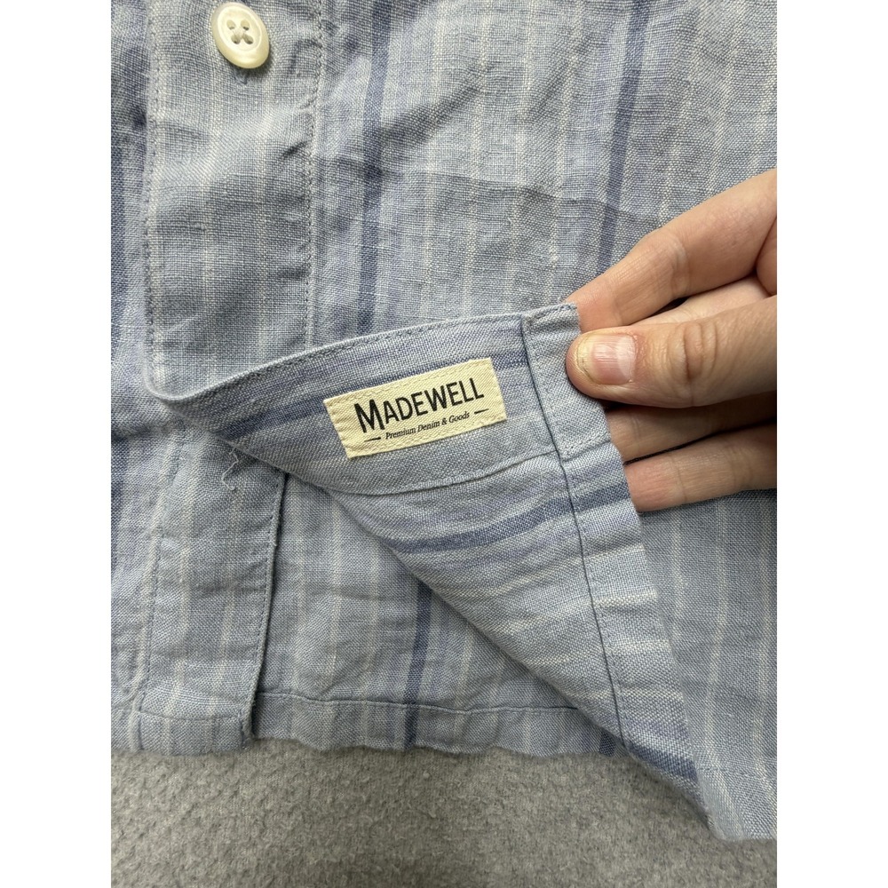 Madewell Shirt Womens Small Blue Striped Linen Short Sleeve Button Up - Picture 4 of 9